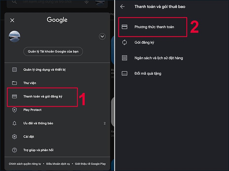 Các bước hủy thanh toán Google Play trên điện thoại Android