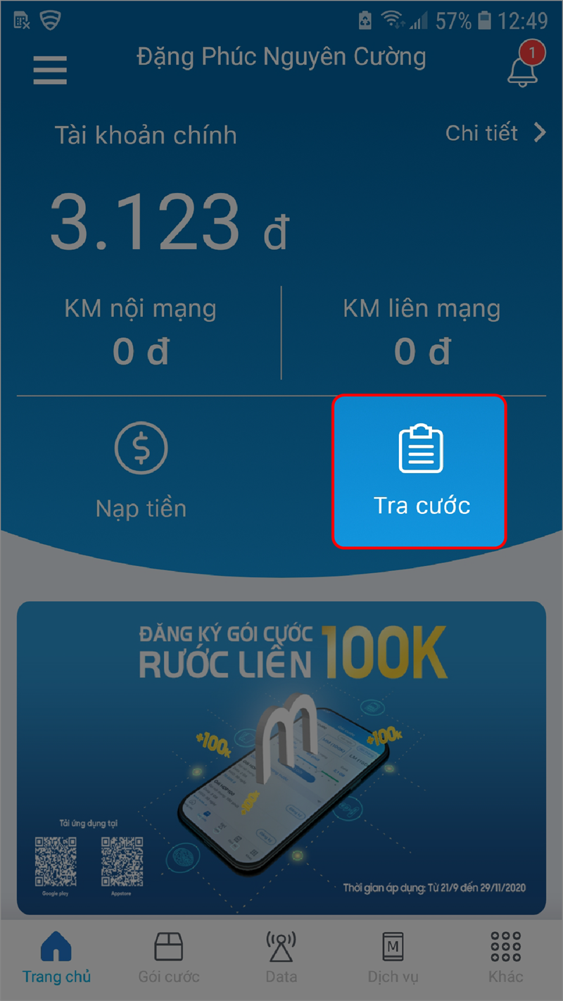 Kiểm tra cước trả sau Mobifone qua ứng dụng My Mobifone