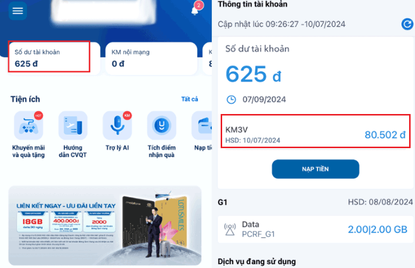 Kiểm tra số dư và khuyến mãi trên tài khoản Mobifone