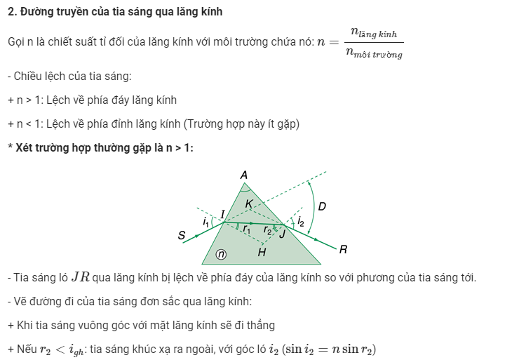 Cách tính góc lệch và góc chiết quang trong lăng kính