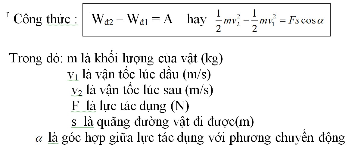 Công thức tính độ biến thiên động năng