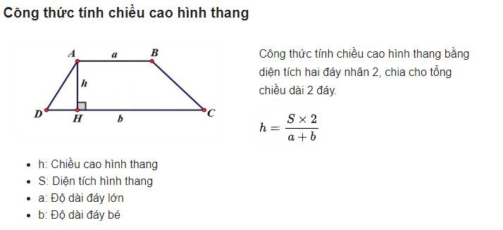 Công thức tính độ cao h