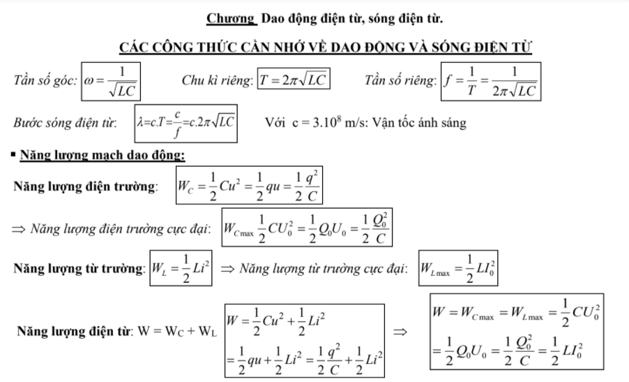 Công thức tính năng lượng điện từ