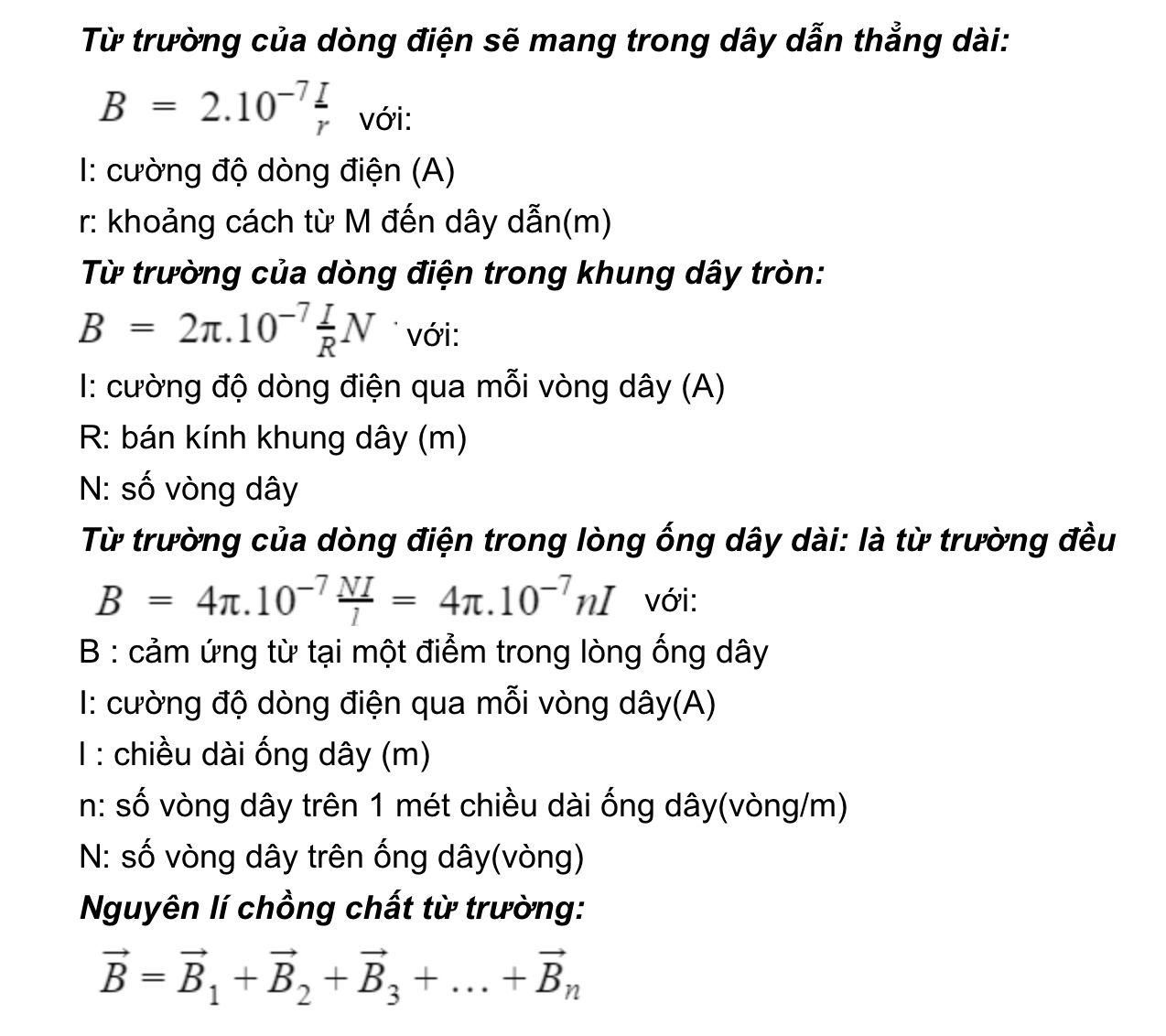 Công thức tính từ trường