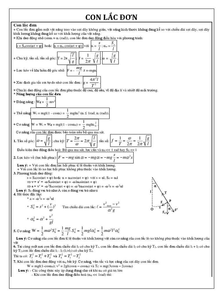 Phân tích chi tiết công thức cơ năng con lắc đơn