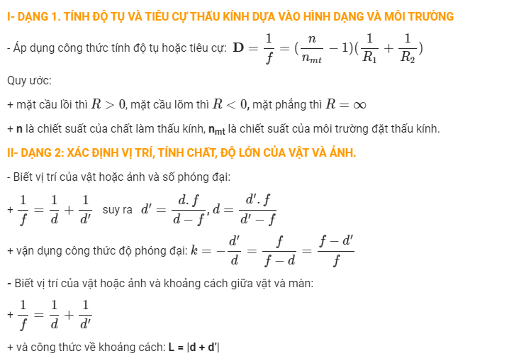 Ứng dụng công thức độ tụ thấu kính trong bài tập