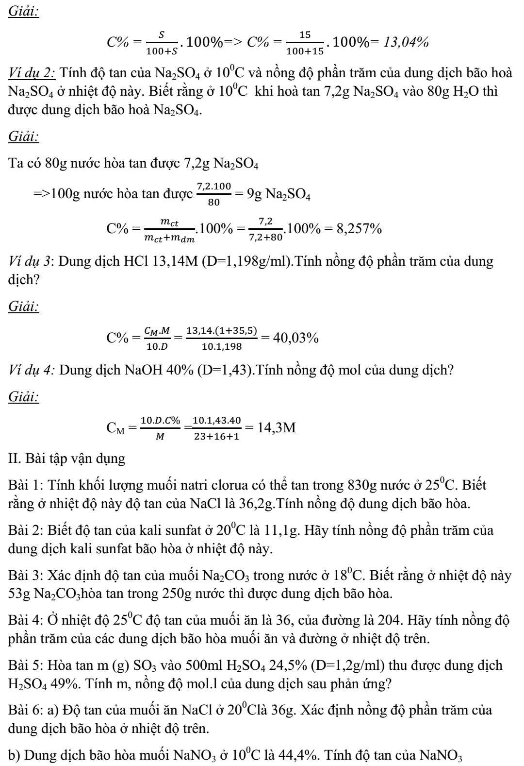 Bài tập và phương pháp giải về nồng độ dung dịch