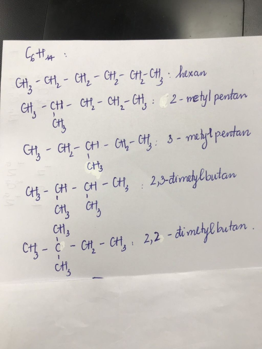 Các dạng đồng phân của C6H14 và cách gọi tên