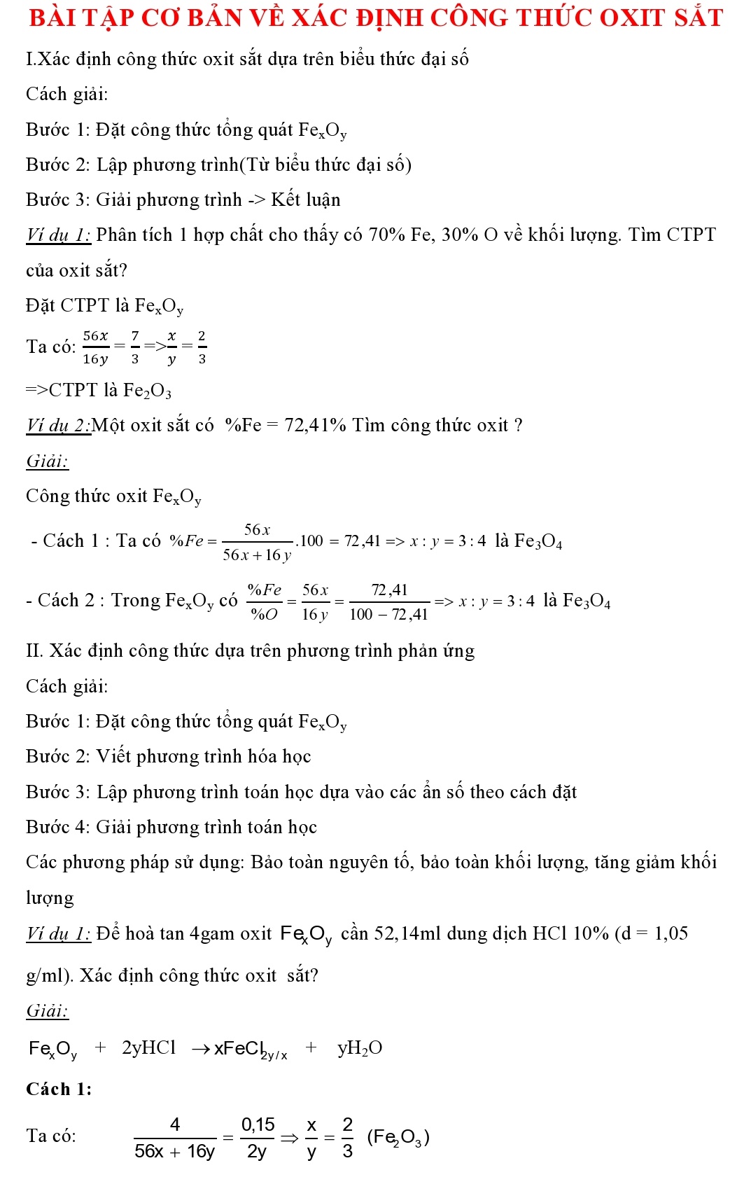 Công thức của oxit sắt từ