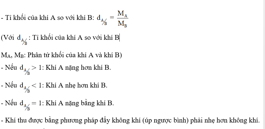 Công thức tính tỉ khối cho các trạng thái vật chất khác nhau