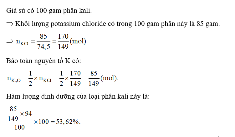 Hàm lượng K2O trong các loại phân kali