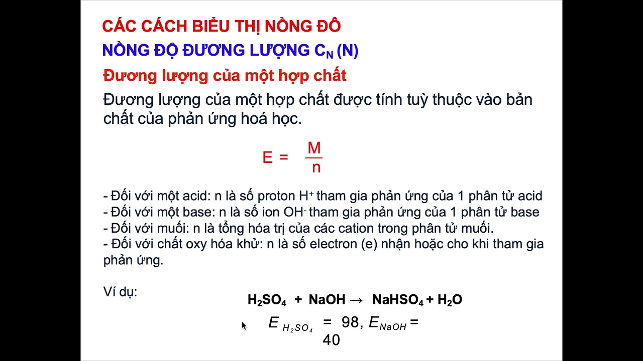 Nồng độ đương lượng và các khái niệm cơ bản