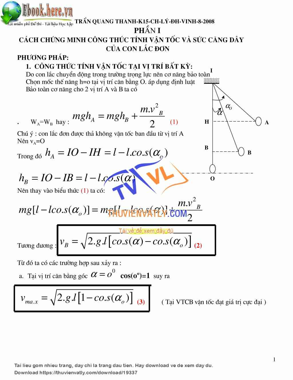 Các công thức quan trọng về con lắc đơn lớp 12