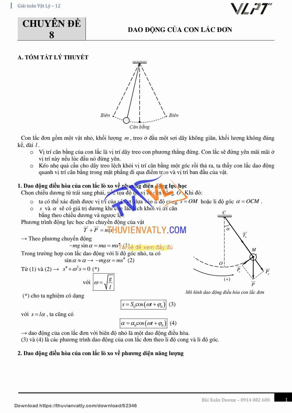 Phân tích chuyển động của con lắc đơn